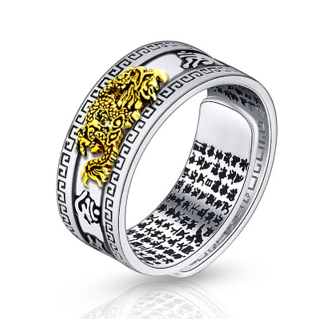 Feng Shui Pixiu Charms Ring Amulet Protection Wealth Lucky Open Adjustable Ring Buddhist Jewelry for Women Men Gift