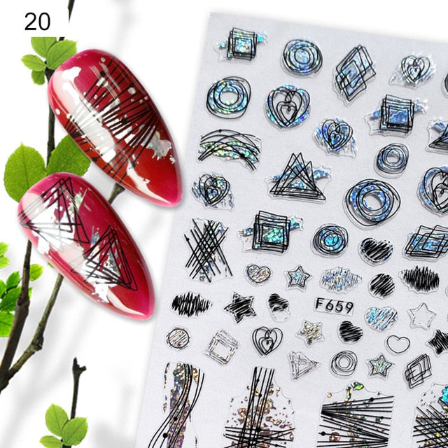 Gold 3D Nail Sticker Curve Stripe Lines Nails Stickers Gradient Adhesive Striping Tape Nail Foil Nail Art Stickers Decals Silver