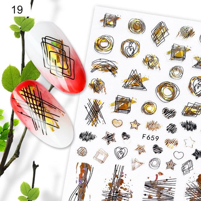 Gold 3D Nail Sticker Curve Stripe Lines Nails Stickers Gradient Adhesive Striping Tape Nail Foil Nail Art Stickers Decals Silver