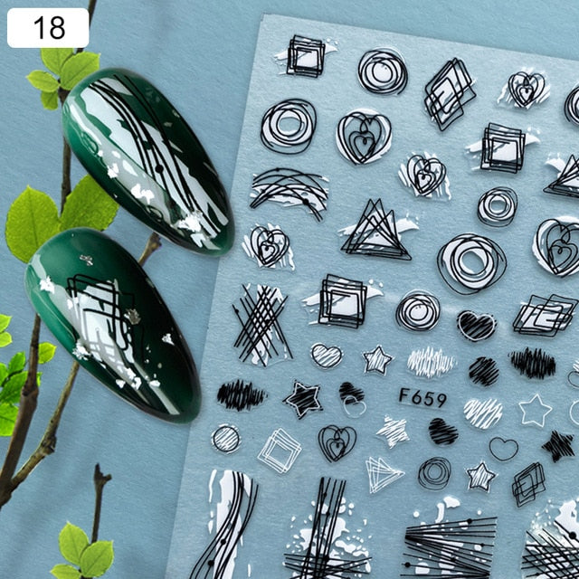 Gold 3D Nail Sticker Curve Stripe Lines Nails Stickers Gradient Adhesive Striping Tape Nail Foil Nail Art Stickers Decals Silver