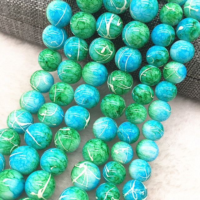 Wholesale 4/6/8/10mm Glass Beads Round Loose Spacer Beads Pattern For Jewelry Making DIY Bracelet Necklace