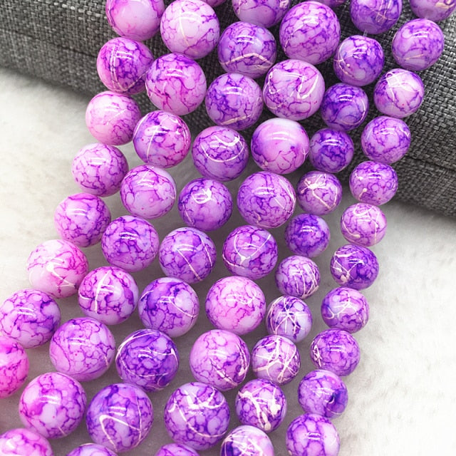 Wholesale 4/6/8/10mm Glass Beads Round Loose Spacer Beads Pattern For Jewelry Making DIY Bracelet Necklace