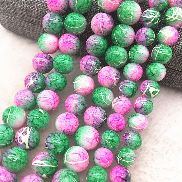 Wholesale 4/6/8/10mm Glass Beads Round Loose Spacer Beads Pattern For Jewelry Making DIY Bracelet Necklace