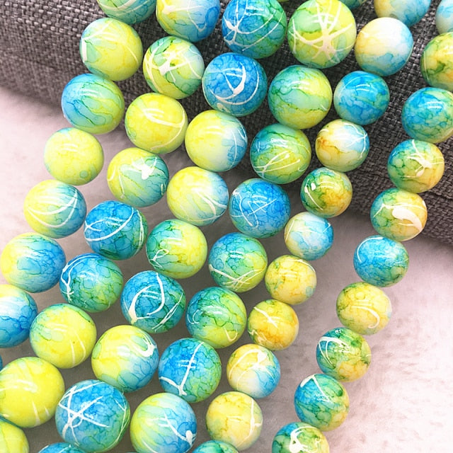 Wholesale 4/6/8/10mm Glass Beads Round Loose Spacer Beads Pattern For Jewelry Making DIY Bracelet Necklace