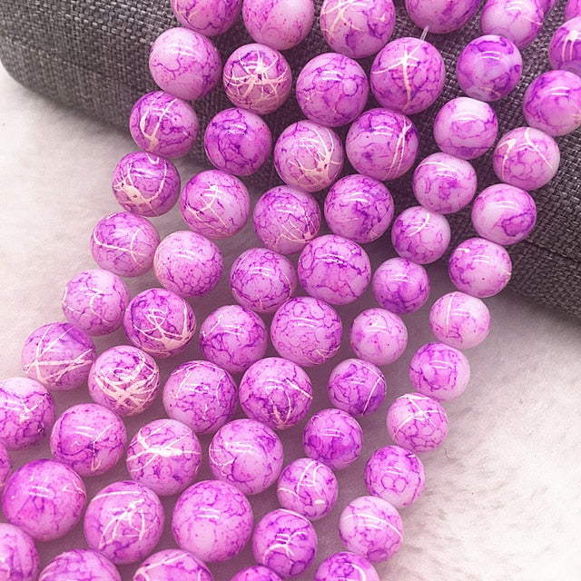 Wholesale 4/6/8/10mm Glass Beads Round Loose Spacer Beads Pattern For Jewelry Making DIY Bracelet Necklace