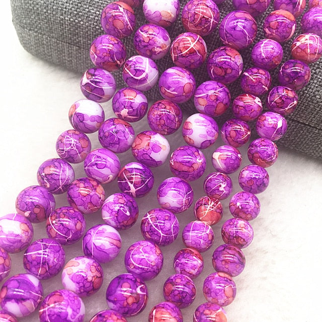 Wholesale 4/6/8/10mm Glass Beads Round Loose Spacer Beads Pattern For Jewelry Making DIY Bracelet Necklace