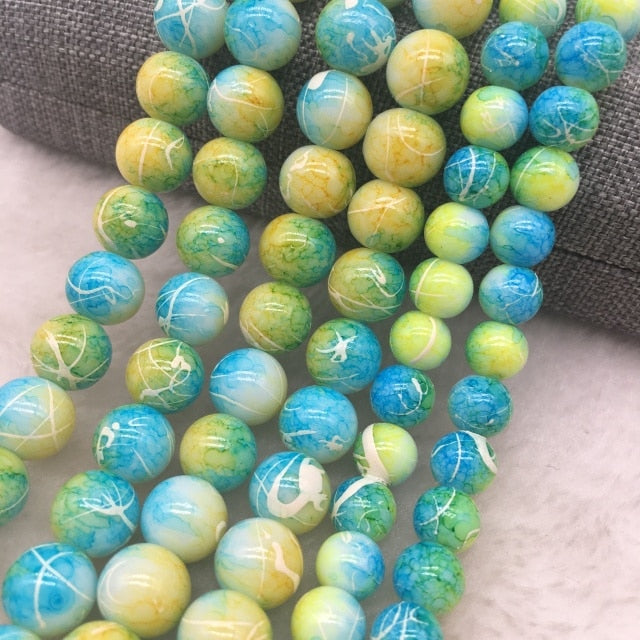 Wholesale 4/6/8/10mm Glass Beads Round Loose Spacer Beads Pattern For Jewelry Making DIY Bracelet Necklace