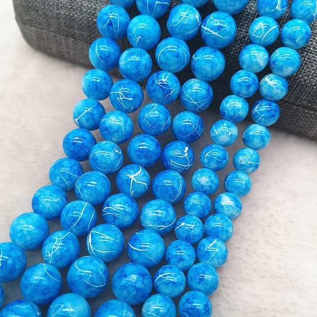 Wholesale 4/6/8/10mm Glass Beads Round Loose Spacer Beads Pattern For Jewelry Making DIY Bracelet Necklace