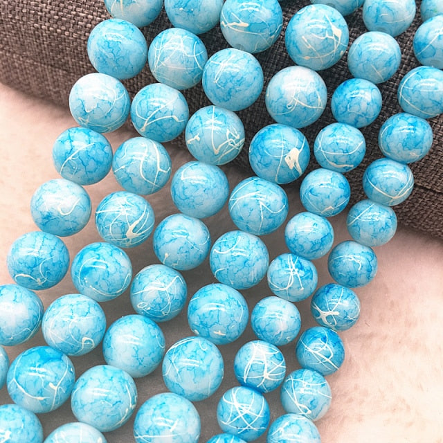 Wholesale 4/6/8/10mm Glass Beads Round Loose Spacer Beads Pattern For Jewelry Making DIY Bracelet Necklace