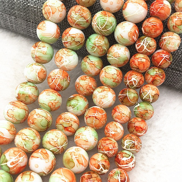 Wholesale 4/6/8/10mm Glass Beads Round Loose Spacer Beads Pattern For Jewelry Making DIY Bracelet Necklace