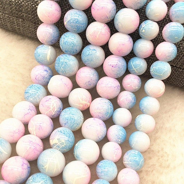 Wholesale 4/6/8/10mm Glass Beads Round Loose Spacer Beads Pattern For Jewelry Making DIY Bracelet Necklace