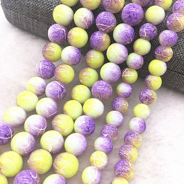 Wholesale 4/6/8/10mm Glass Beads Round Loose Spacer Beads Pattern For Jewelry Making DIY Bracelet Necklace