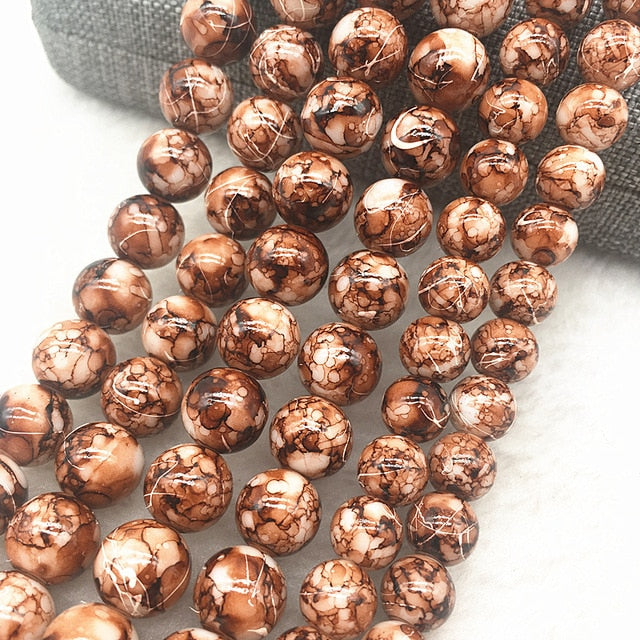 Wholesale 4/6/8/10mm Glass Beads Round Loose Spacer Beads Pattern For Jewelry Making DIY Bracelet Necklace