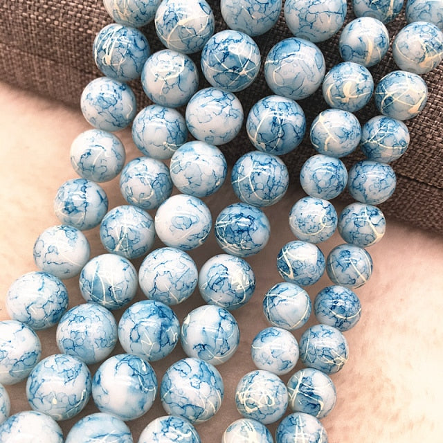 Wholesale 4/6/8/10mm Glass Beads Round Loose Spacer Beads Pattern For Jewelry Making DIY Bracelet Necklace