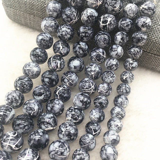 Wholesale 4/6/8/10mm Glass Beads Round Loose Spacer Beads Pattern For Jewelry Making DIY Bracelet Necklace