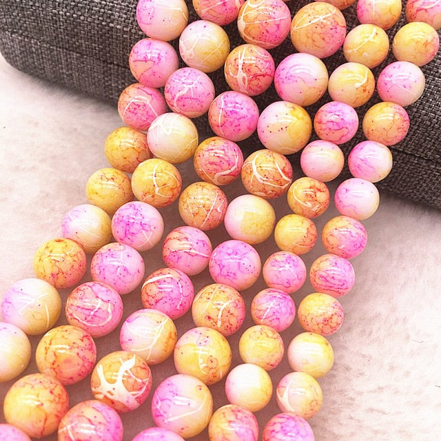 Wholesale 4/6/8/10mm Glass Beads Round Loose Spacer Beads Pattern For Jewelry Making DIY Bracelet Necklace