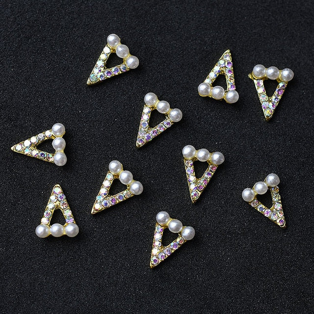 10pcs Gold 3D Simple Charm Crystal Japan Nail Rhinestone Alloy Nail Art Decorations Glitter DIY Nails Accessories Supplies HOT