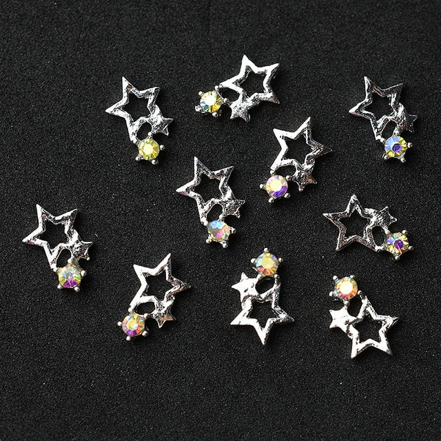 10pcs Gold 3D Simple Charm Crystal Japan Nail Rhinestone Alloy Nail Art Decorations Glitter DIY Nails Accessories Supplies HOT