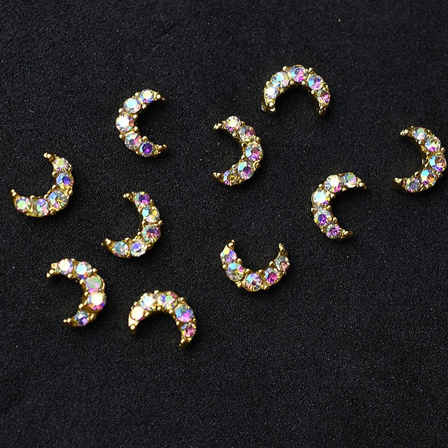 10pcs Gold 3D Simple Charm Crystal Japan Nail Rhinestone Alloy Nail Art Decorations Glitter DIY Nails Accessories Supplies HOT