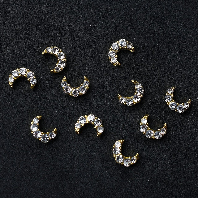 10pcs Gold 3D Simple Charm Crystal Japan Nail Rhinestone Alloy Nail Art Decorations Glitter DIY Nails Accessories Supplies HOT