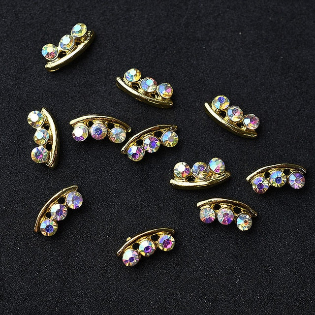 10pcs Gold 3D Simple Charm Crystal Japan Nail Rhinestone Alloy Nail Art Decorations Glitter DIY Nails Accessories Supplies HOT