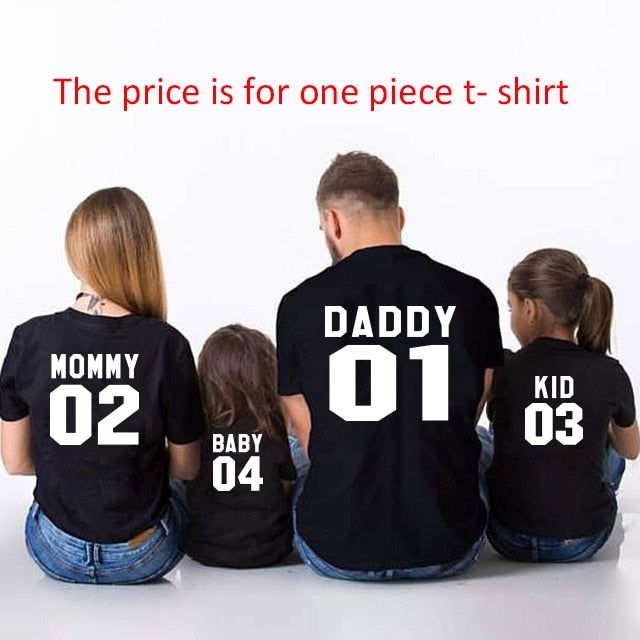 Family Matching Clothes Family Look Cotton T-shirt DADDY MOMMY KID BABY Funny Letter Print Number Tops Tees Summer