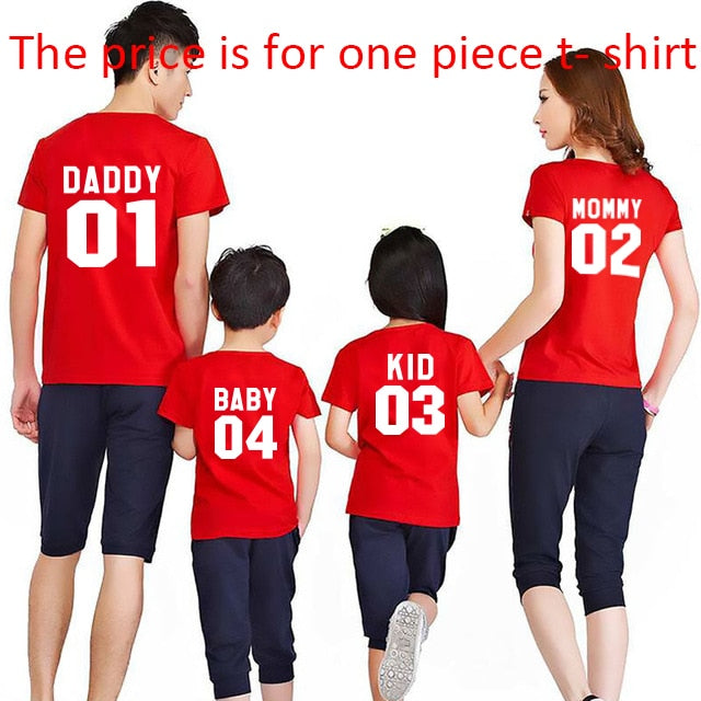 Family Matching Clothes Family Look Cotton T-shirt DADDY MOMMY KID BABY Funny Letter Print Number Tops Tees Summer