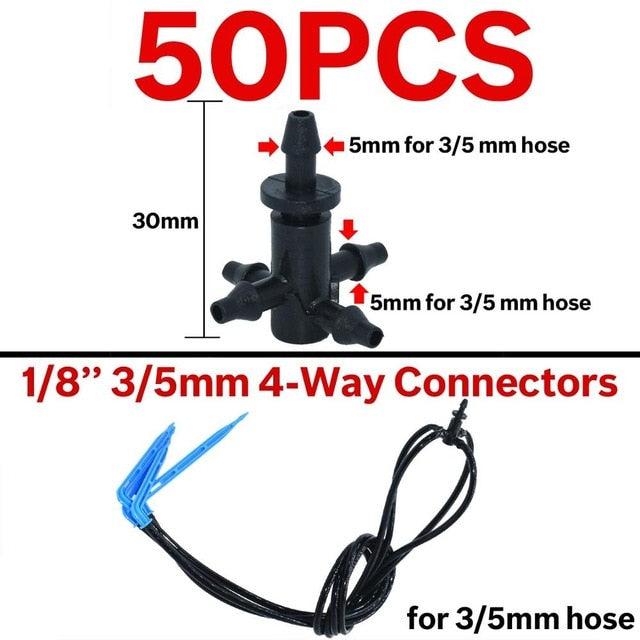 Greenhouse Drip Irrigation 4-way 3/5mm Drip Arrow 2-way Transmitter Irrigation Watering System for Pot Garden Lawn 10set/20set