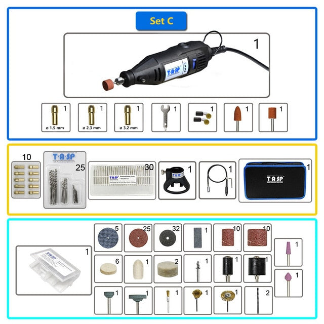 TASP 230V 130W Dremel Rotary Tool Set Electric Mini Drill Engraver Kit with Accessories Power Tools for Craft Projects