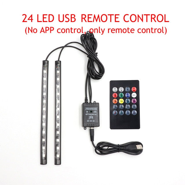 LED Car Foot Light Ambient Lamp With USB Wireless Remote Music Control Multiple Modes Automotive Interior Decorative Lights