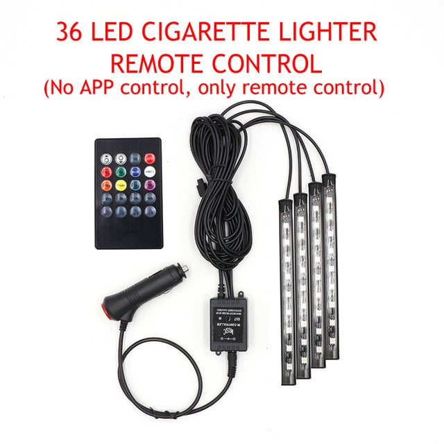 LED Car Foot Light Ambient Lamp With USB Wireless Remote Music Control Multiple Modes Automotive Interior Decorative Lights