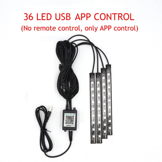 LED Car Foot Light Ambient Lamp With USB Wireless Remote Music Control Multiple Modes Automotive Interior Decorative Lights