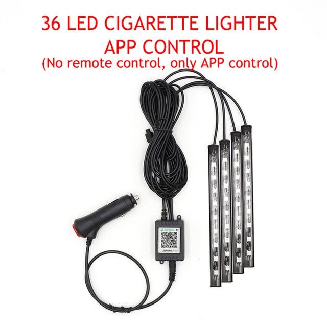 LED Car Foot Light Ambient Lamp With USB Wireless Remote Music Control Multiple Modes Automotive Interior Decorative Lights