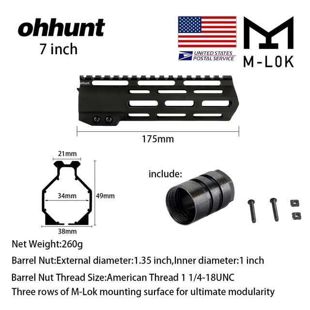 SHIP FROM USA ohhunt Handguard Picatinny Rail 7" 9" 10" 12" 13.5" 15" 17" AR15 Free Float M-LOK Slim Style Steel Barrel Nut