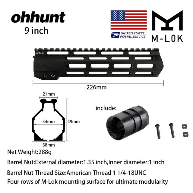 SHIP FROM USA ohhunt Handguard Picatinny Rail 7" 9" 10" 12" 13.5" 15" 17" AR15 Free Float M-LOK Slim Style Steel Barrel Nut