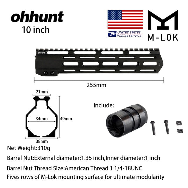 SHIP FROM USA ohhunt Handguard Picatinny Rail 7" 9" 10" 12" 13.5" 15" 17" AR15 Free Float M-LOK Slim Style Steel Barrel Nut