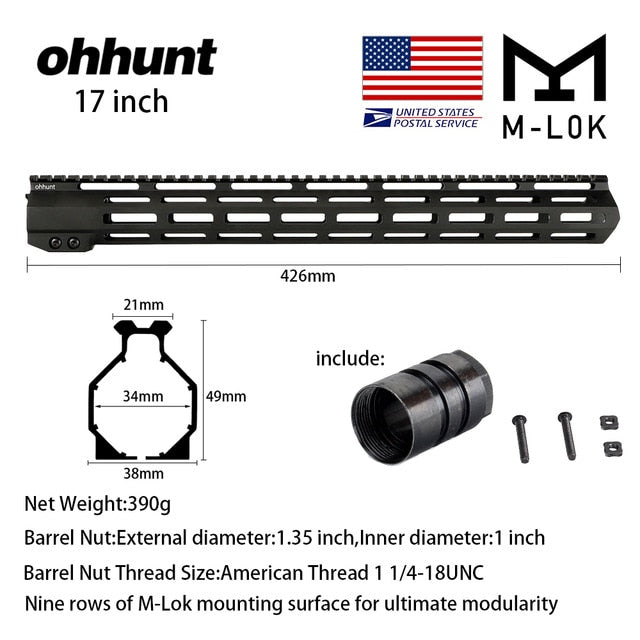 SHIP FROM USA ohhunt Handguard Picatinny Rail 7" 9" 10" 12" 13.5" 15" 17" AR15 Free Float M-LOK Slim Style Steel Barrel Nut
