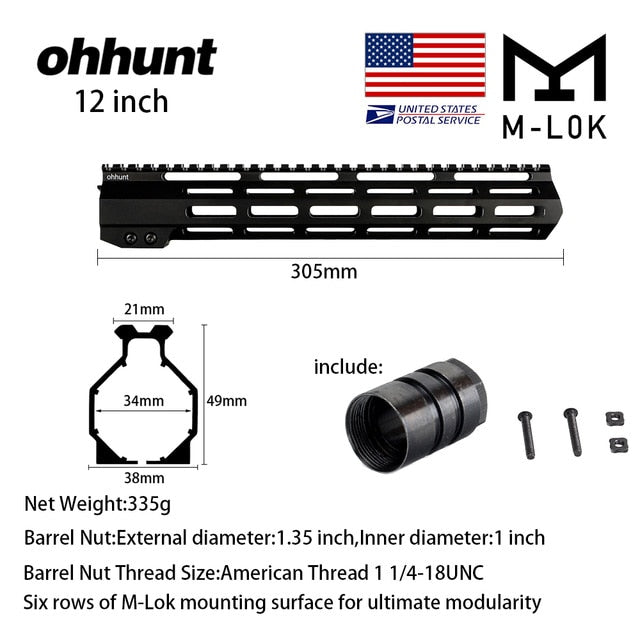 SHIP FROM USA ohhunt Handguard Picatinny Rail 7" 9" 10" 12" 13.5" 15" 17" AR15 Free Float M-LOK Slim Style Steel Barrel Nut