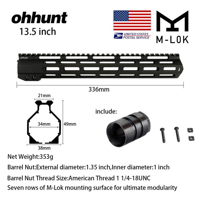 SHIP FROM USA ohhunt Handguard Picatinny Rail 7" 9" 10" 12" 13.5" 15" 17" AR15 Free Float M-LOK Slim Style Steel Barrel Nut