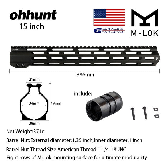 SHIP FROM USA ohhunt Handguard Picatinny Rail 7" 9" 10" 12" 13.5" 15" 17" AR15 Free Float M-LOK Slim Style Steel Barrel Nut