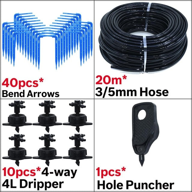 Greenhouse Drip Irrigation 4-way 3/5mm Drip Arrow 2-way Transmitter Irrigation Watering System for Pot Garden Lawn 10set/20set