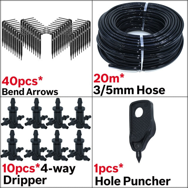 Greenhouse Drip Irrigation 4-way 3/5mm Drip Arrow 2-way Transmitter Irrigation Watering System for Pot Garden Lawn 10set/20set