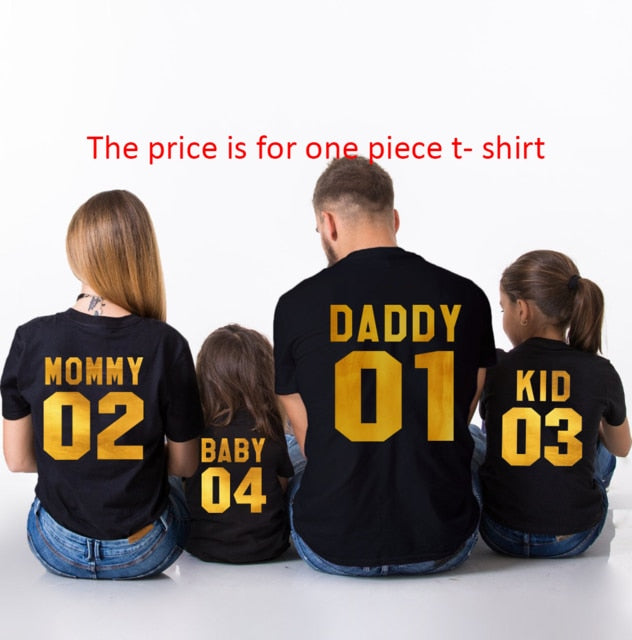 Family Matching Clothes Family Look Cotton T-shirt DADDY MOMMY KID BABY Funny Letter Print Number Tops Tees Summer