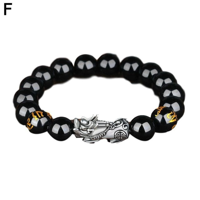 Bring Lucky Brave Wealth Men Black Obsidian Stone Buddhism Six Words Legendary Pixiu Bead Bracelet Amulet Jewelry