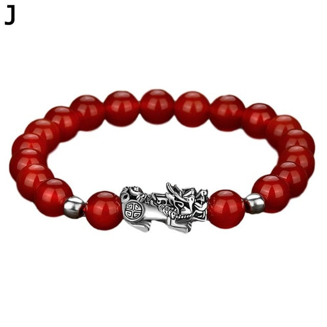 Bring Lucky Brave Wealth Men Black Obsidian Stone Buddhism Six Words Legendary Pixiu Bead Bracelet Amulet Jewelry