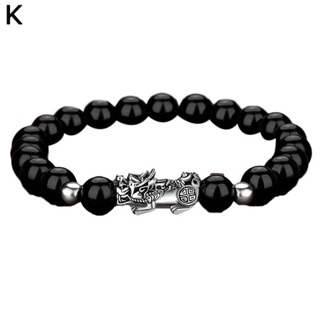Bring Lucky Brave Wealth Men Black Obsidian Stone Buddhism Six Words Legendary Pixiu Bead Bracelet Amulet Jewelry
