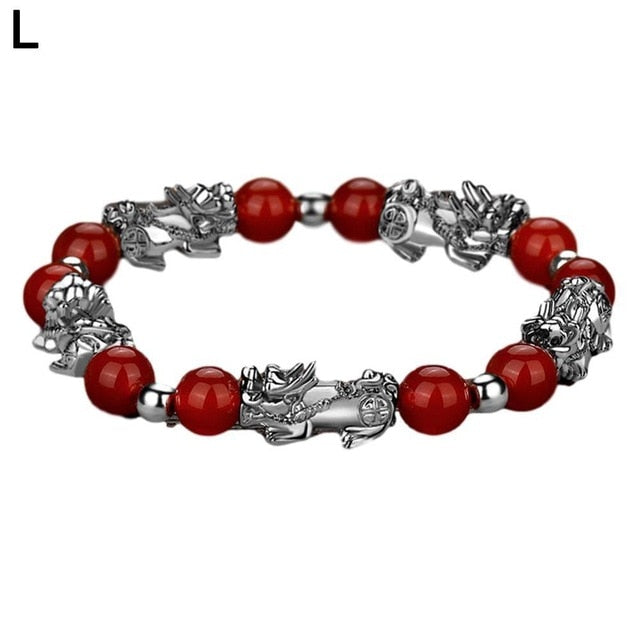 Bring Lucky Brave Wealth Men Black Obsidian Stone Buddhism Six Words Legendary Pixiu Bead Bracelet Amulet Jewelry