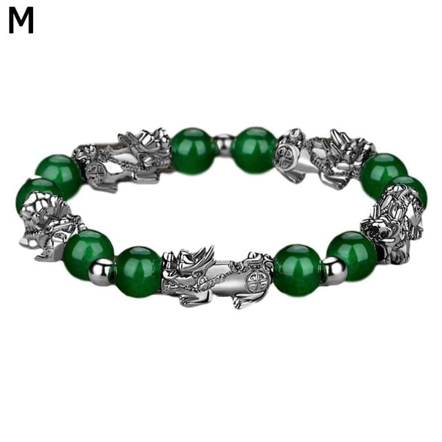 Bring Lucky Brave Wealth Men Black Obsidian Stone Buddhism Six Words Legendary Pixiu Bead Bracelet Amulet Jewelry