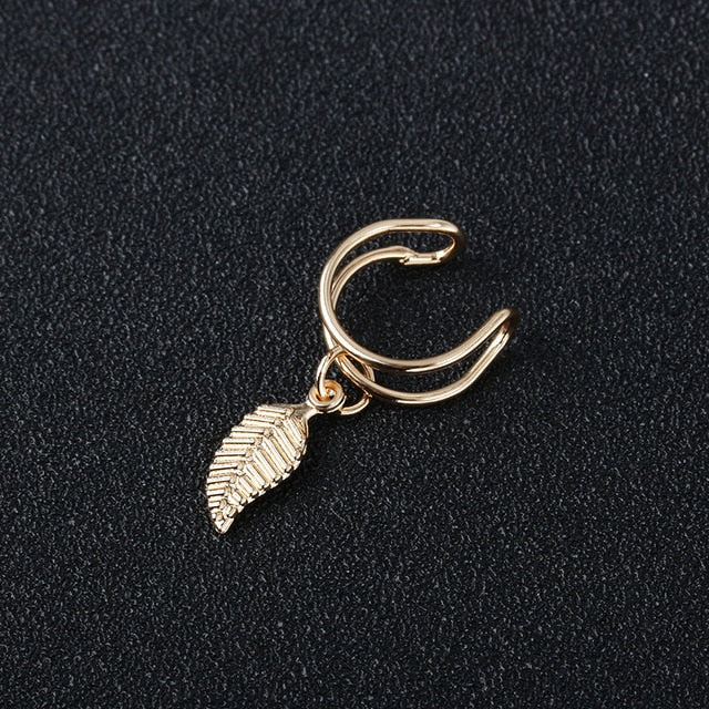 Fashion Gold Leaf Clip Earring For Women Without Piercing Puck Rock Vintage Crystal Ear Cuff Girls Jewerly Gifts