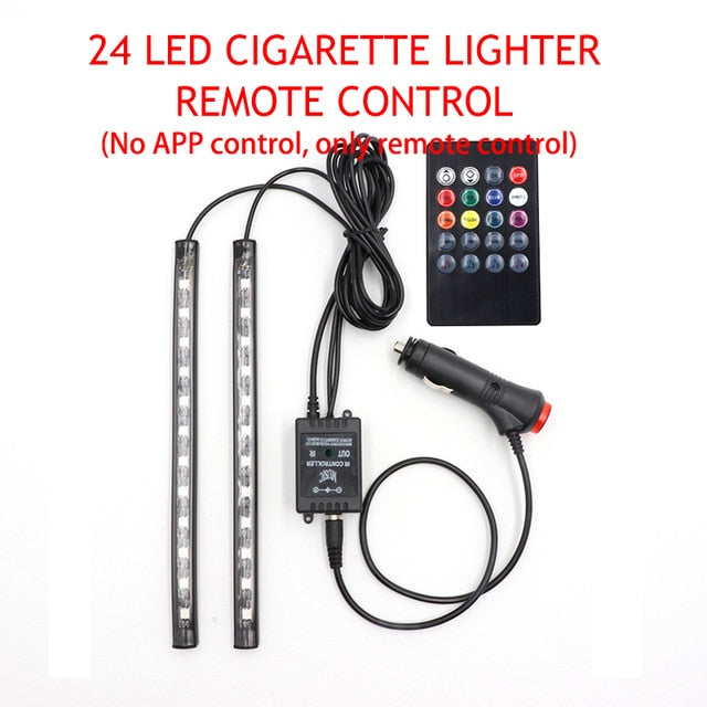 LED Car Foot Light Ambient Lamp With USB Wireless Remote Music Control Multiple Modes Automotive Interior Decorative Lights
